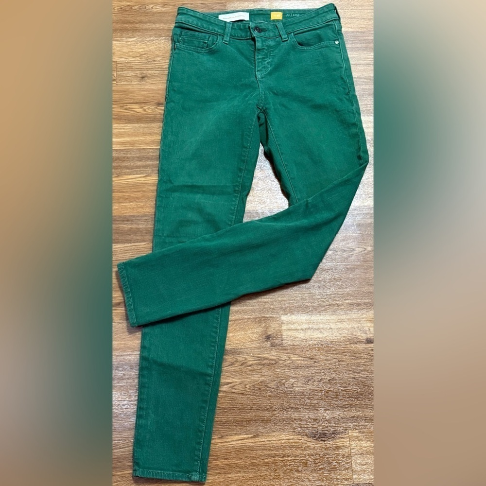 Anthropologie pilcro dark green skinny ankle denim jeans preppy size 26 EUC